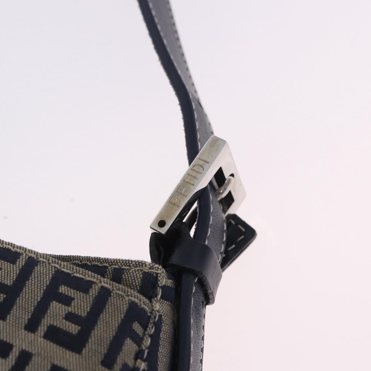 FENDI Zucchino Canvas Mamma Baguette Shoulder Bag Navy Silver Auth 198254V