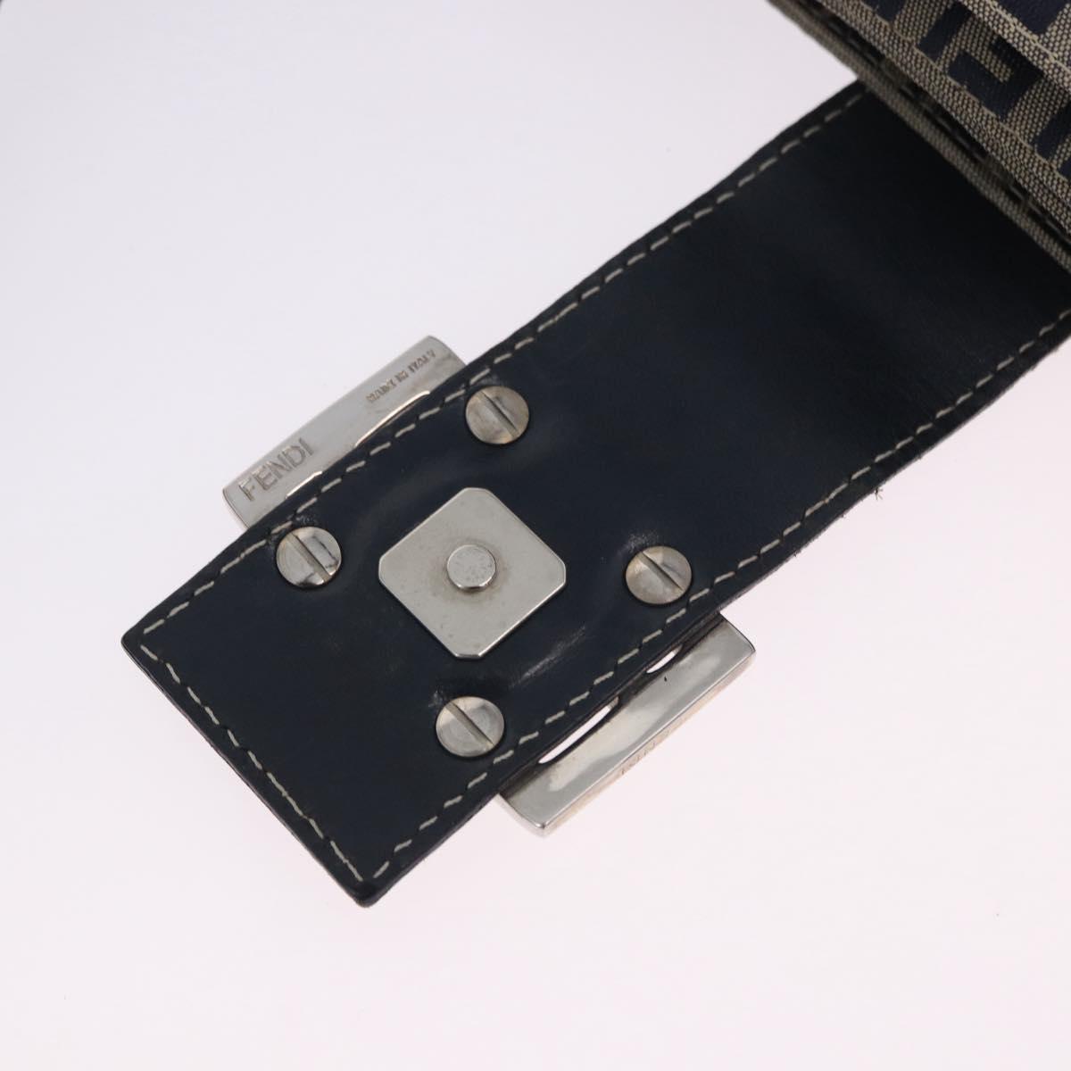 FENDI Zucchino Canvas Mamma Baguette Shoulder Bag Navy Silver Auth 198254V