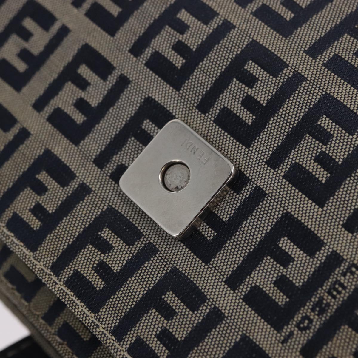 FENDI Zucchino Canvas Mamma Baguette Shoulder Bag Navy Silver Auth 198254V