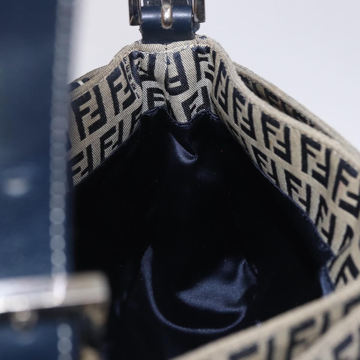 FENDI Zucchino Canvas Mamma Baguette Shoulder Bag Navy Silver Auth 198254V