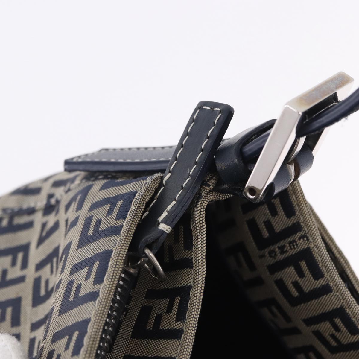 FENDI Zucchino Canvas Mamma Baguette Shoulder Bag Navy Silver Auth 198254V