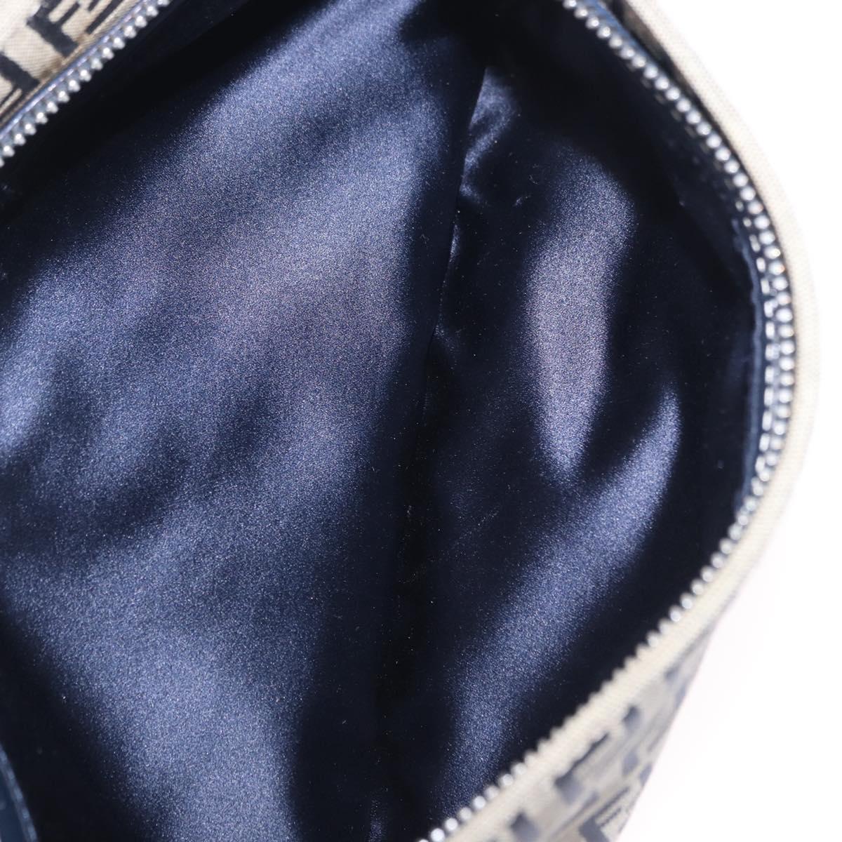 FENDI Zucchino Canvas Mamma Baguette Shoulder Bag Navy Silver Auth 198254V