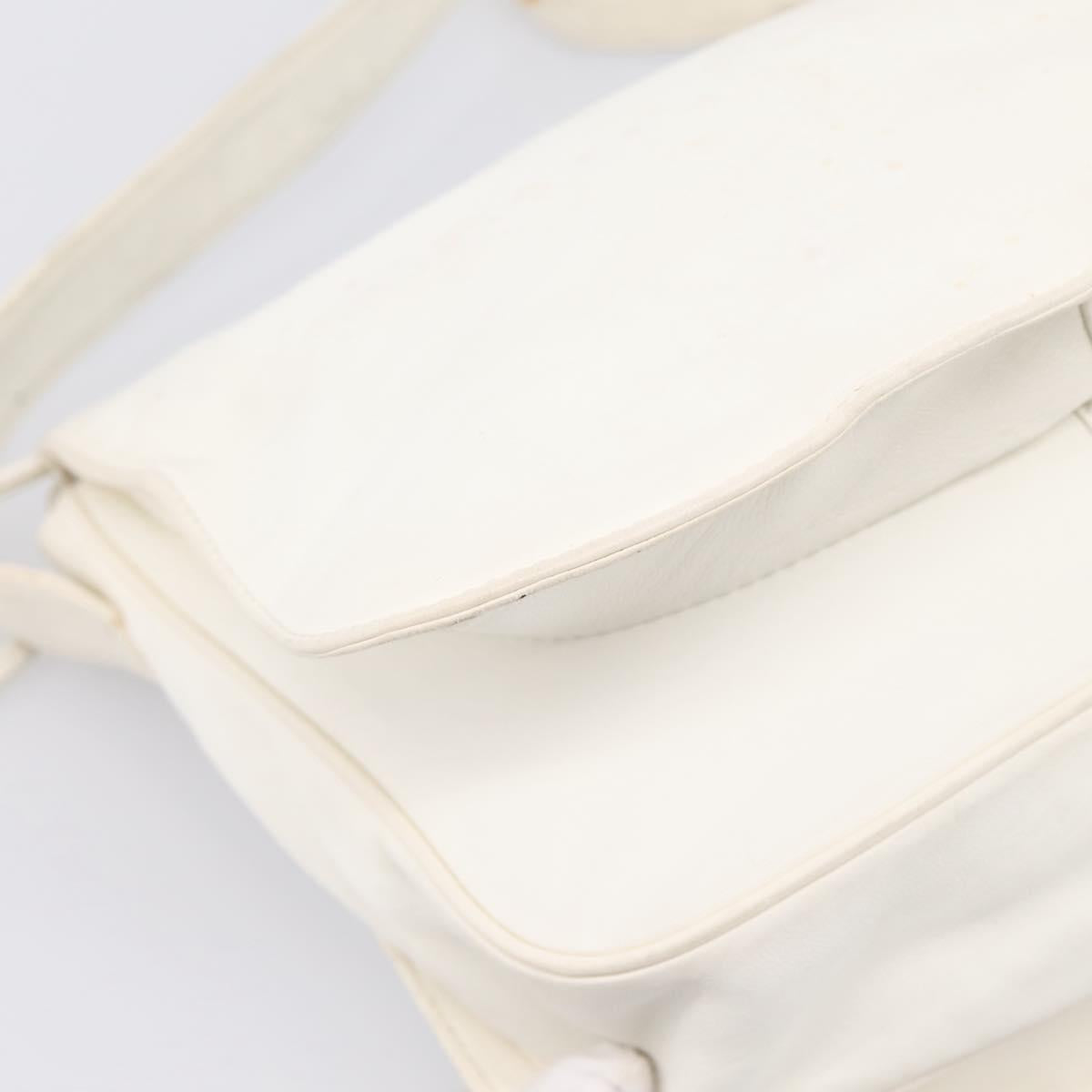 LOEWE Shoulder Bag Leather White Gold Auth 198255
