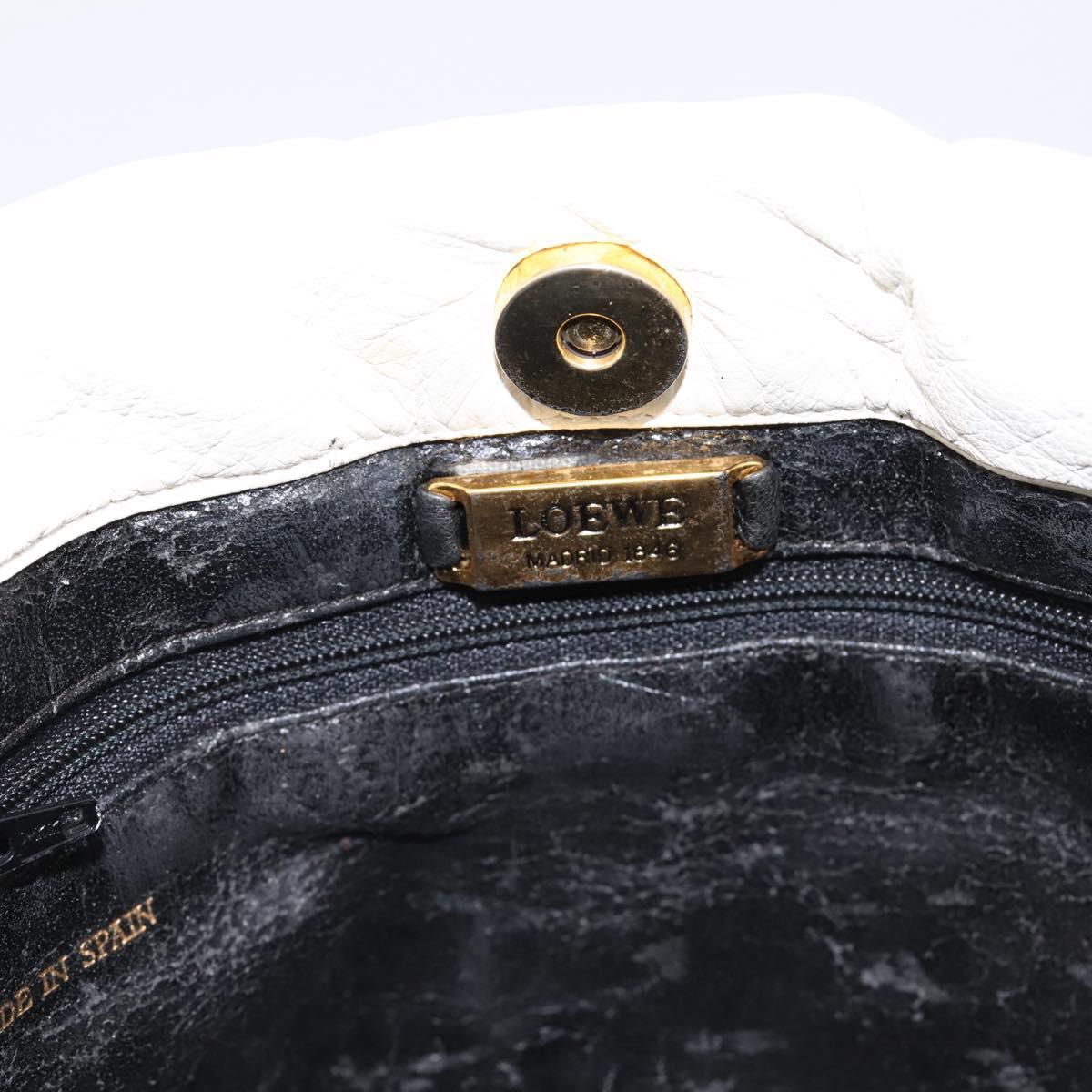 LOEWE Shoulder Bag Leather White Gold Auth 198255