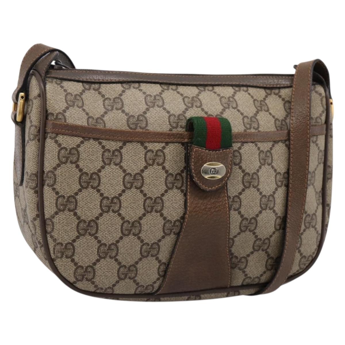 GUCCI GG Supreme Web Sherry Line Bag PVC Beige Gold 89 02 032 Auth 198257