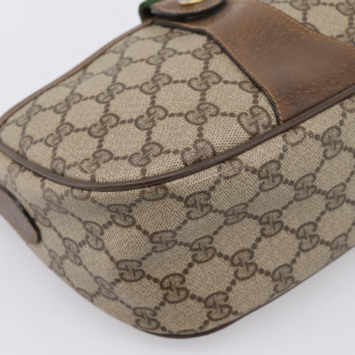 GUCCI GG Supreme Web Sherry Line Bag PVC Beige Gold 89 02 032 Auth 198257