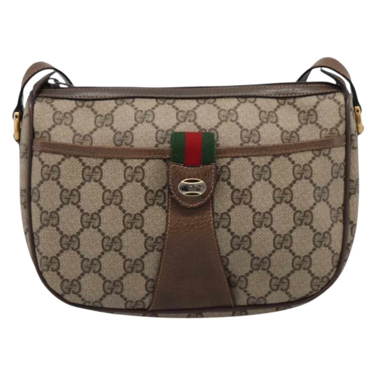 GUCCI GG Supreme Web Sherry Line Bag PVC Beige Gold 89 02 032 Auth 198257