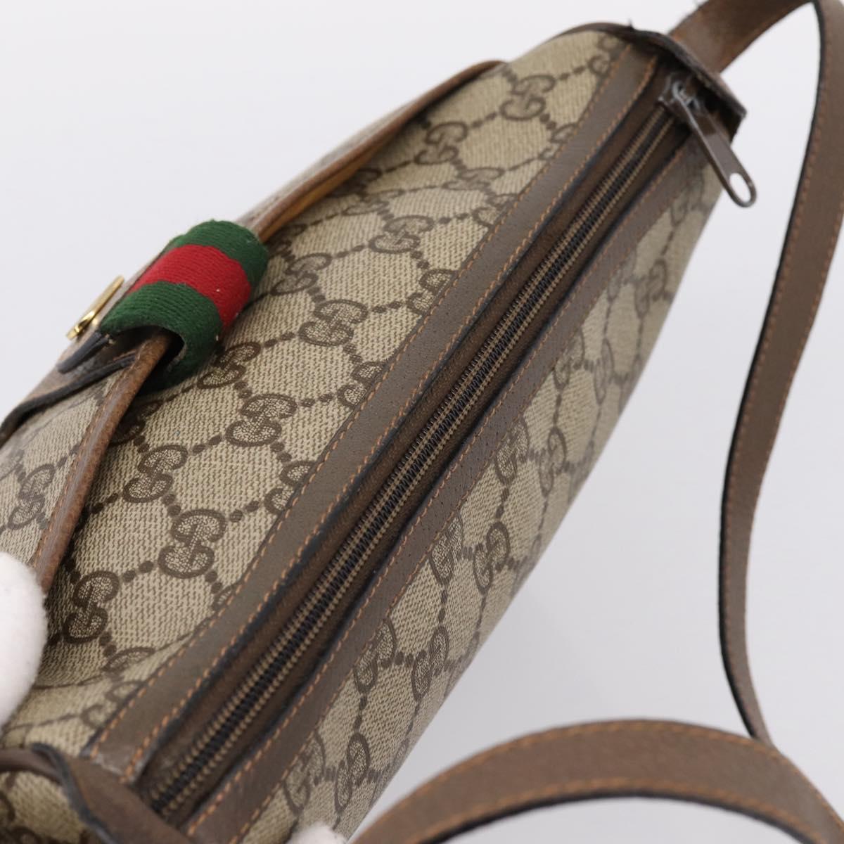 GUCCI GG Supreme Web Sherry Line Bag PVC Beige Gold 89 02 032 Auth 198257