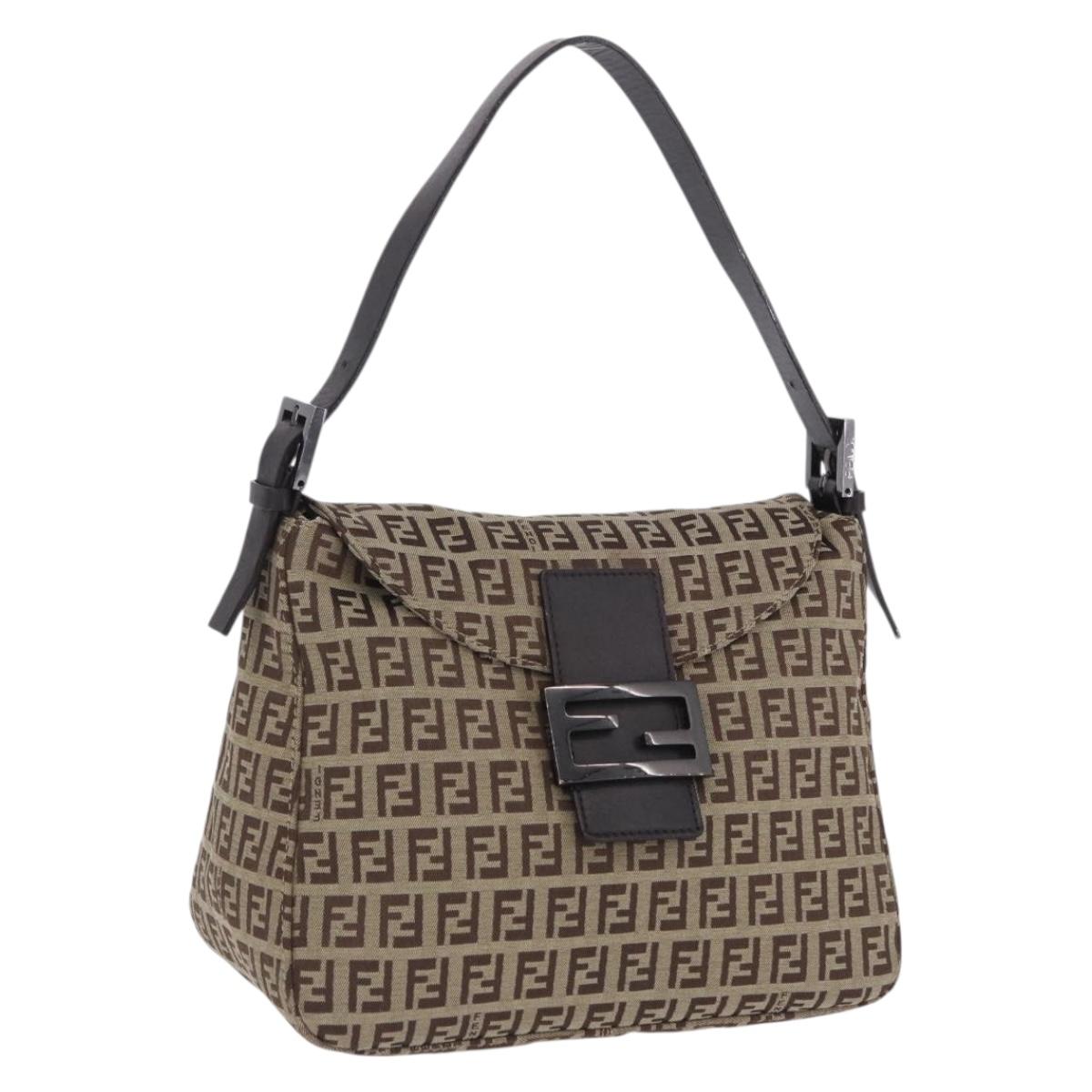 FENDI Zucchino Canvas Mamma Baguette Shoulder Bag Beige 8BR004 Auth 198258V