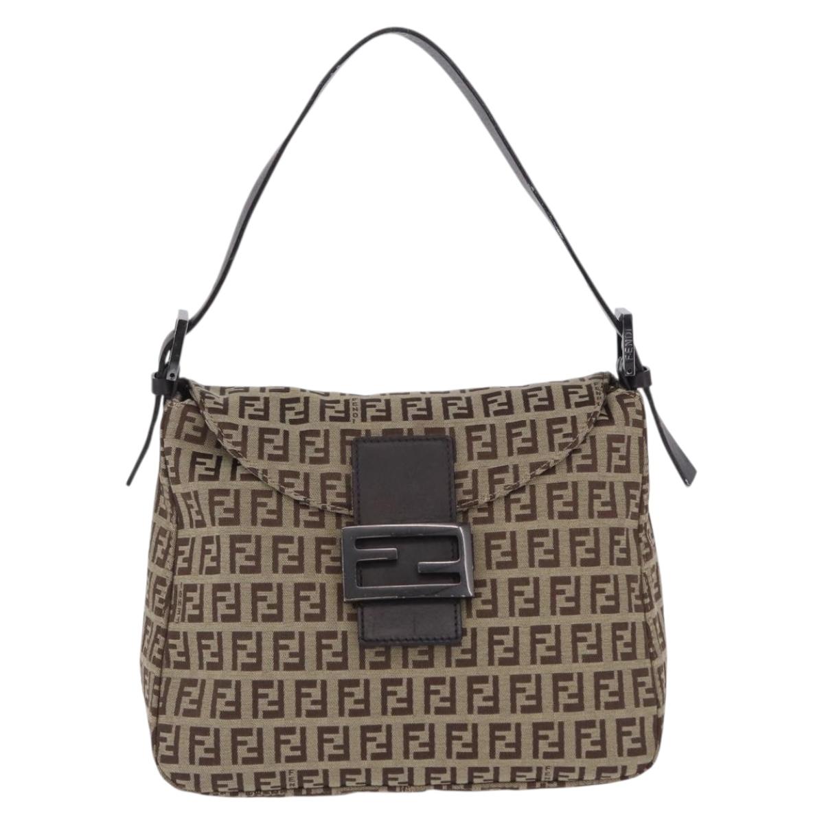 FENDI Zucchino Canvas Mamma Baguette Shoulder Bag Beige 8BR004 Auth 198258V