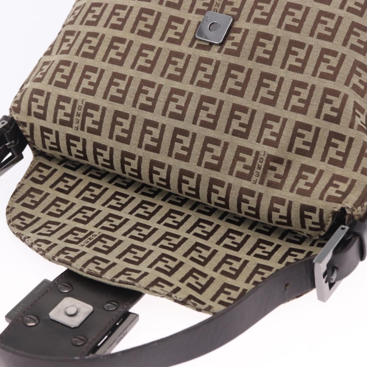 FENDI Zucchino Canvas Mamma Baguette Shoulder Bag Beige 8BR004 Auth 198258V