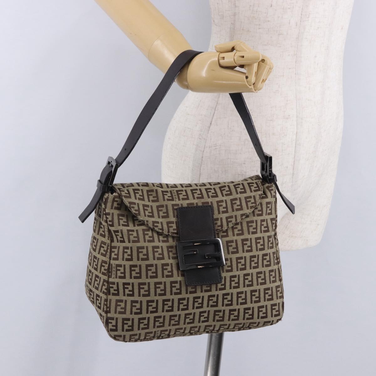 FENDI Zucchino Canvas Mamma Baguette Shoulder Bag Beige 8BR004 Auth 198258V