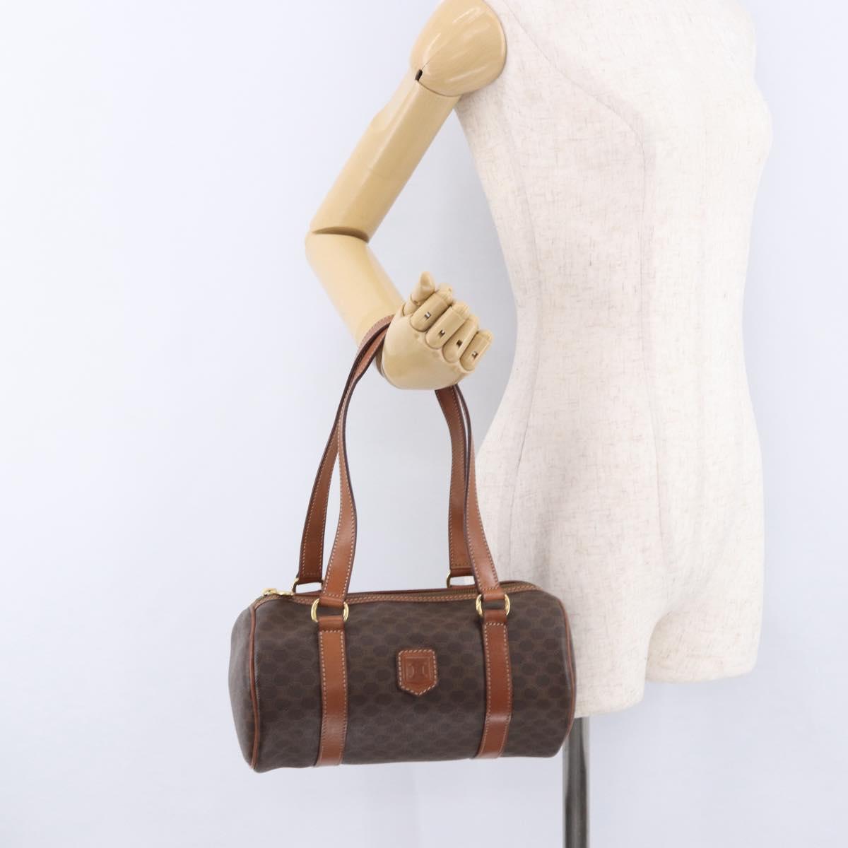 CELINE Macadam Canvas Hand Bag PVC Leather Brown Gold Auth 198260A