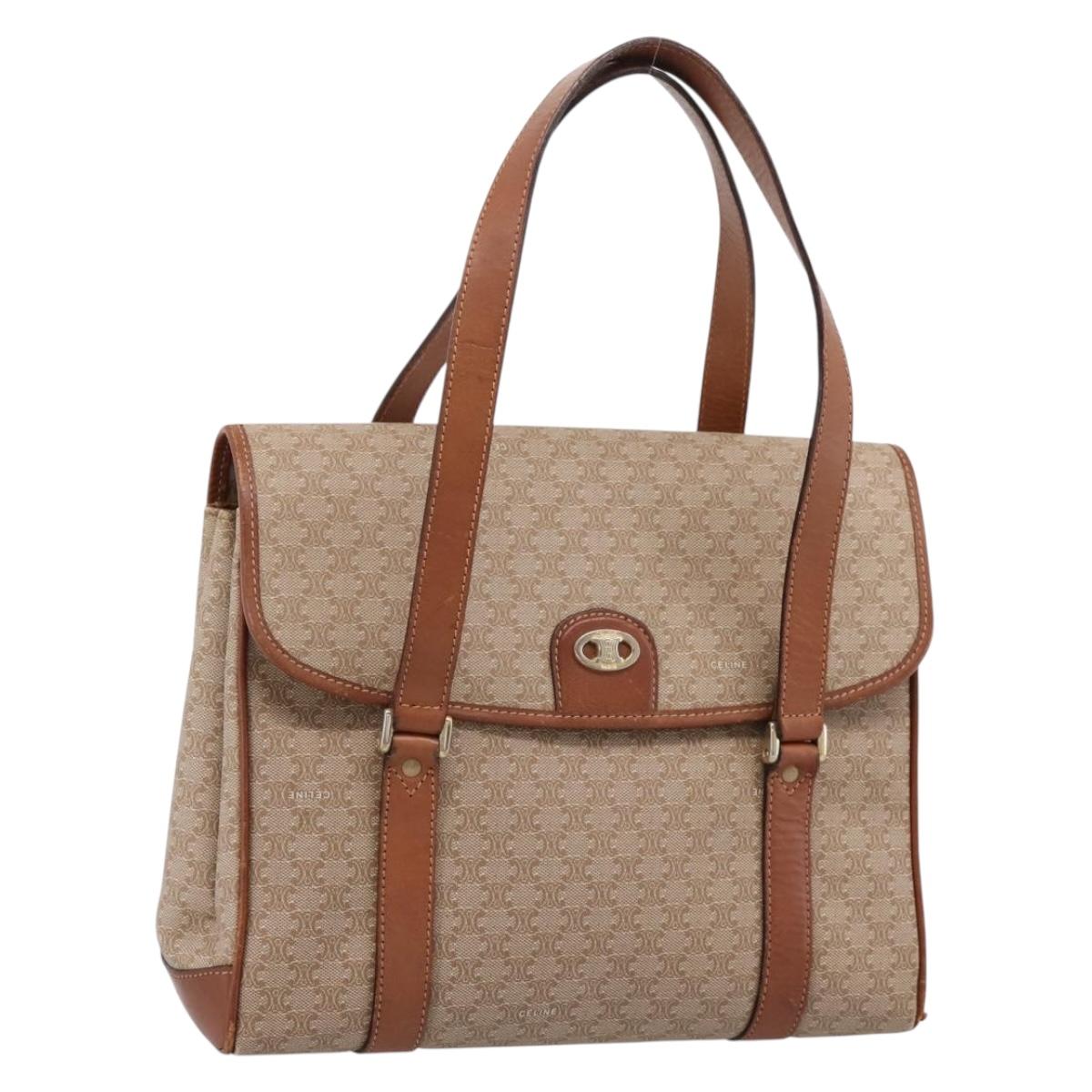 CELINE Macadam Canvas Hand Bag PVC Beige Gold Auth 198262