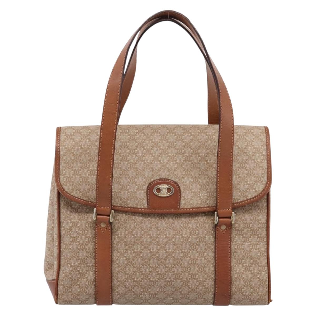 CELINE Macadam Canvas Hand Bag PVC Beige Gold Auth 198262