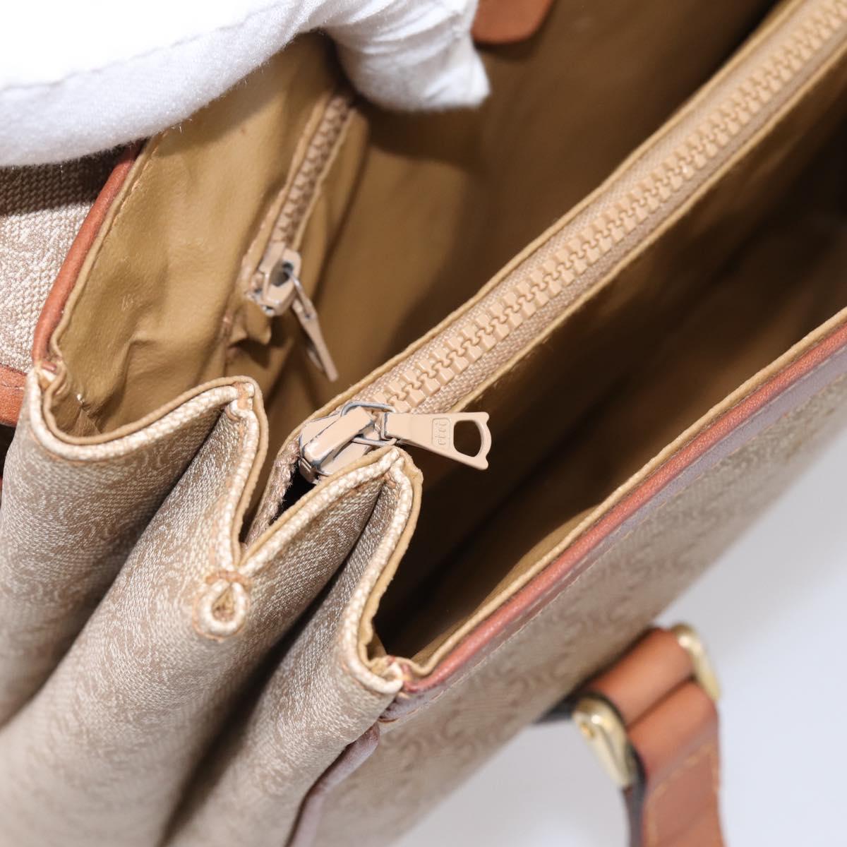 CELINE Macadam Canvas Hand Bag PVC Beige Gold Auth 198262