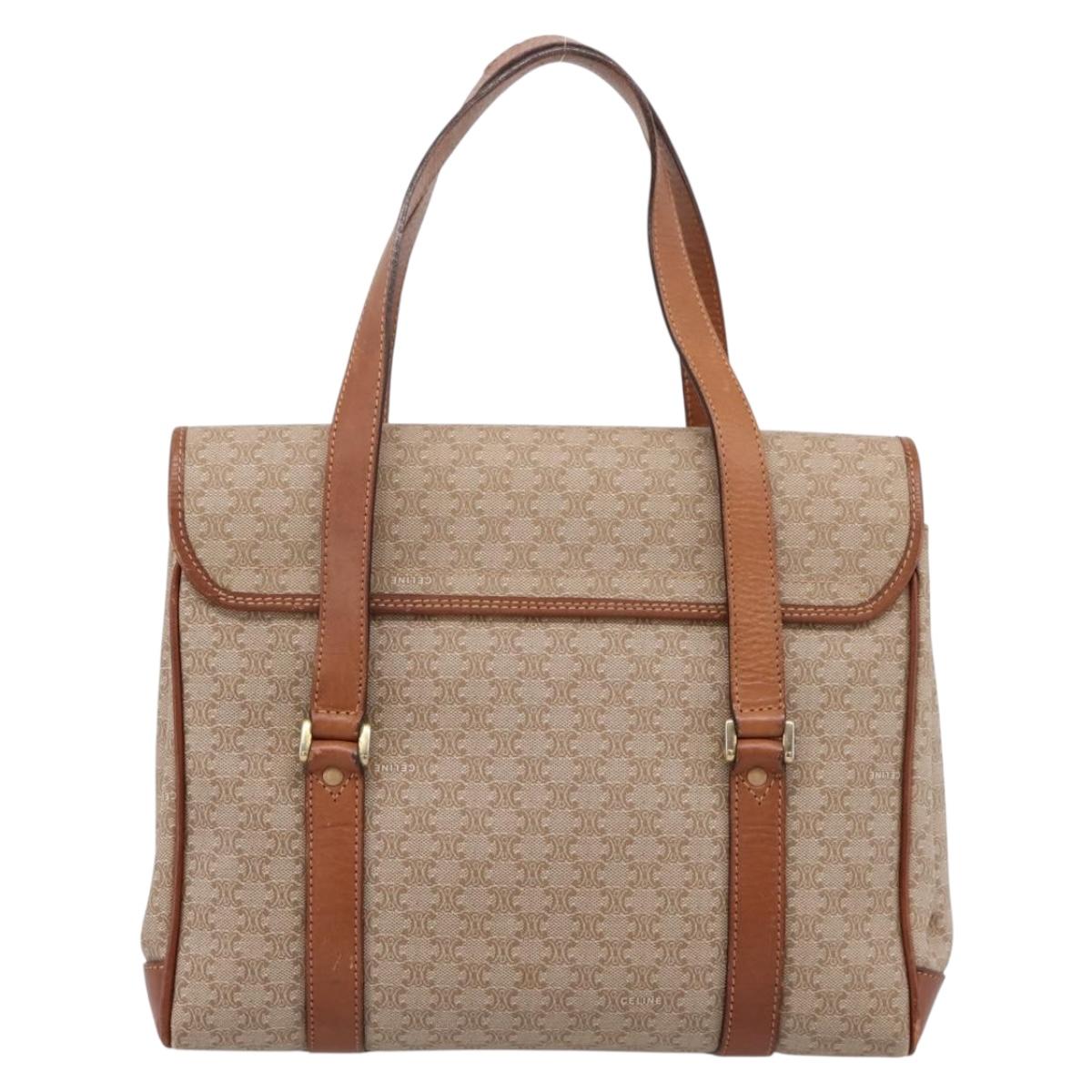 CELINE Macadam Canvas Hand Bag PVC Beige Gold Auth 198262