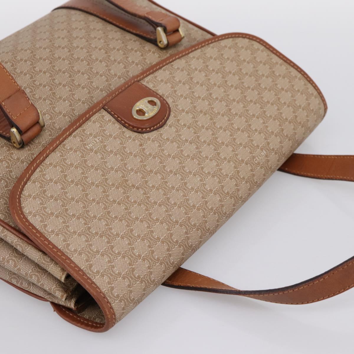 CELINE Macadam Canvas Hand Bag PVC Beige Gold Auth 198262
