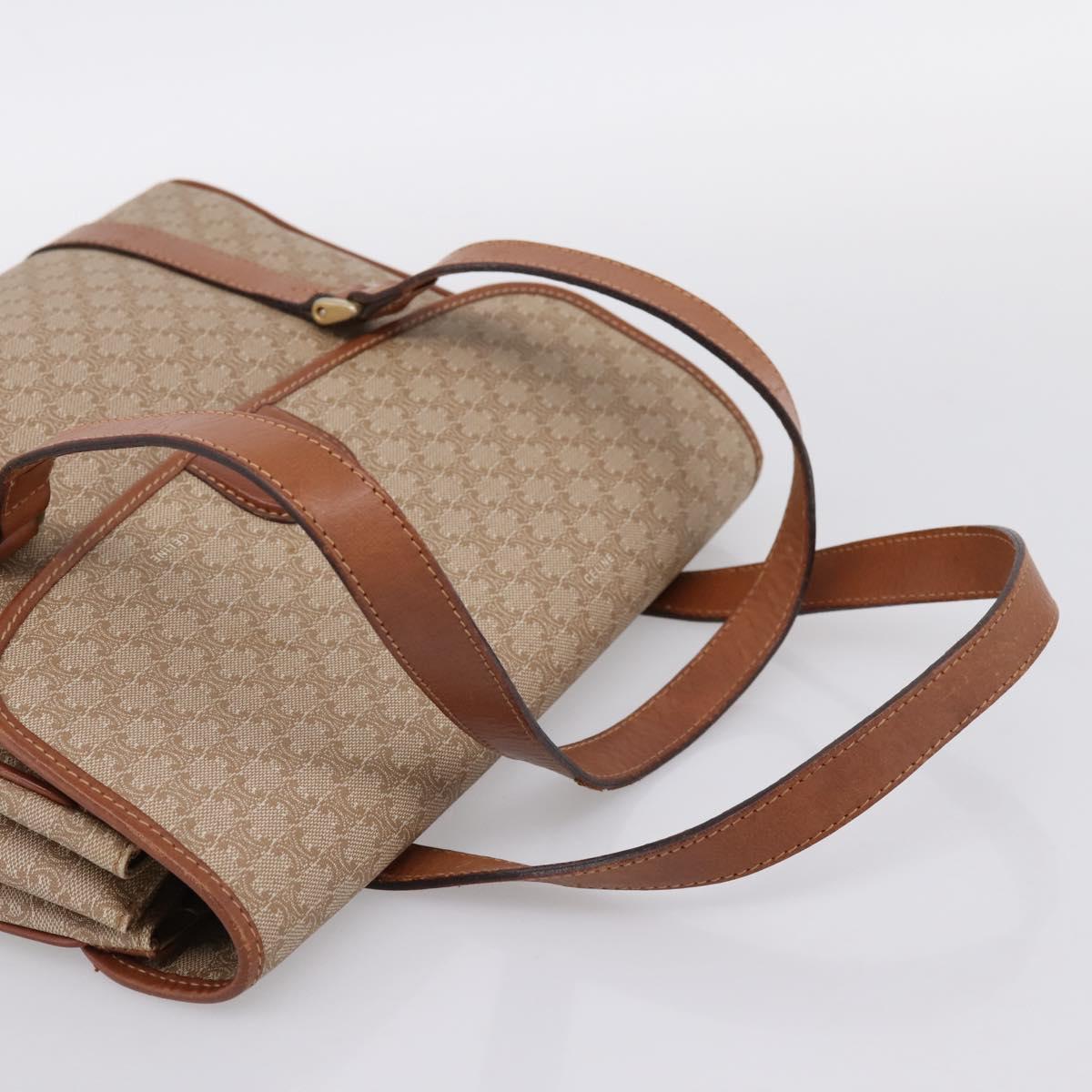 CELINE Macadam Canvas Hand Bag PVC Beige Gold Auth 198262