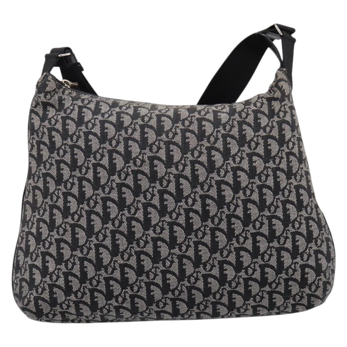Christian Dior Trotter Canvas Shoulder Bag Navy Silver Auth 198263