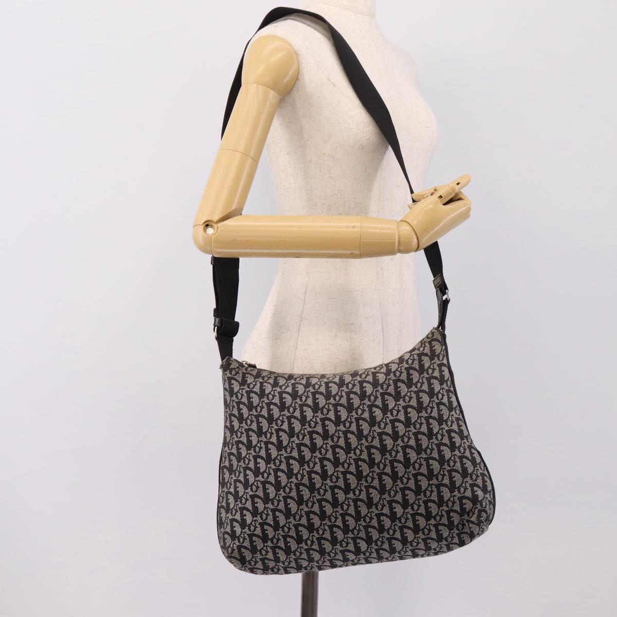 Christian Dior Trotter Canvas Shoulder Bag Navy Silver Auth 198263