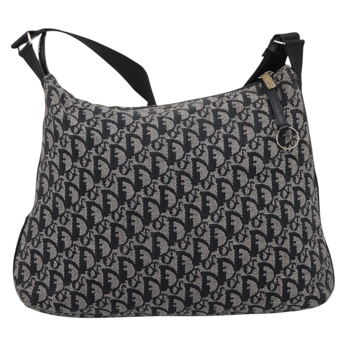 Christian Dior Trotter Canvas Shoulder Bag Navy Silver Auth 198263