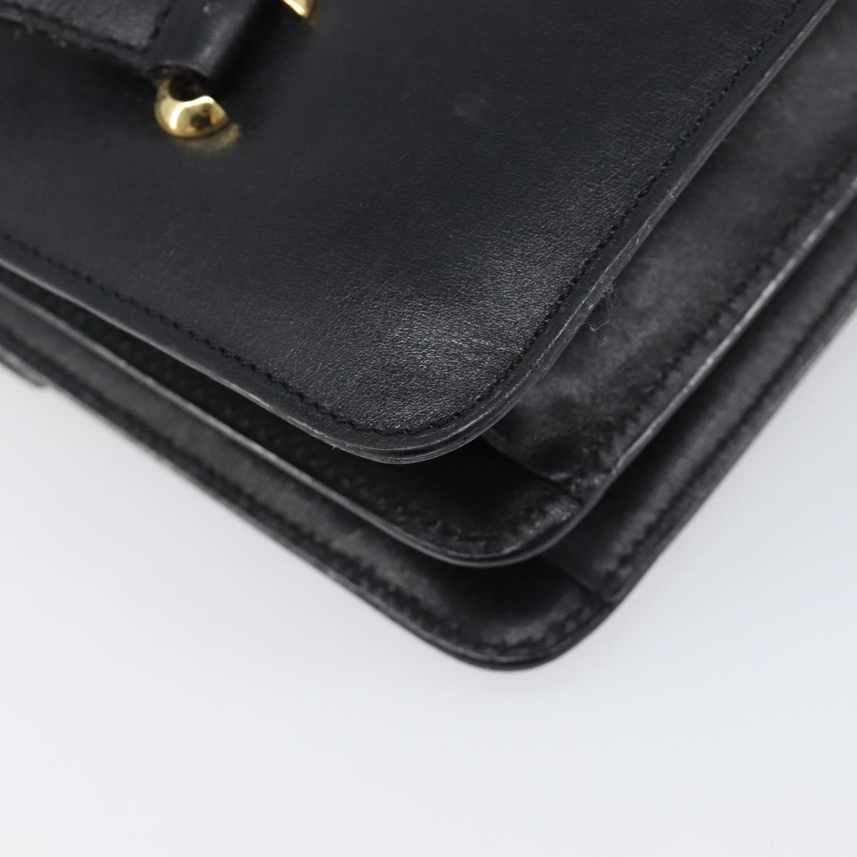 CELINE Hand Bag Leather Black Gold Auth 198264
