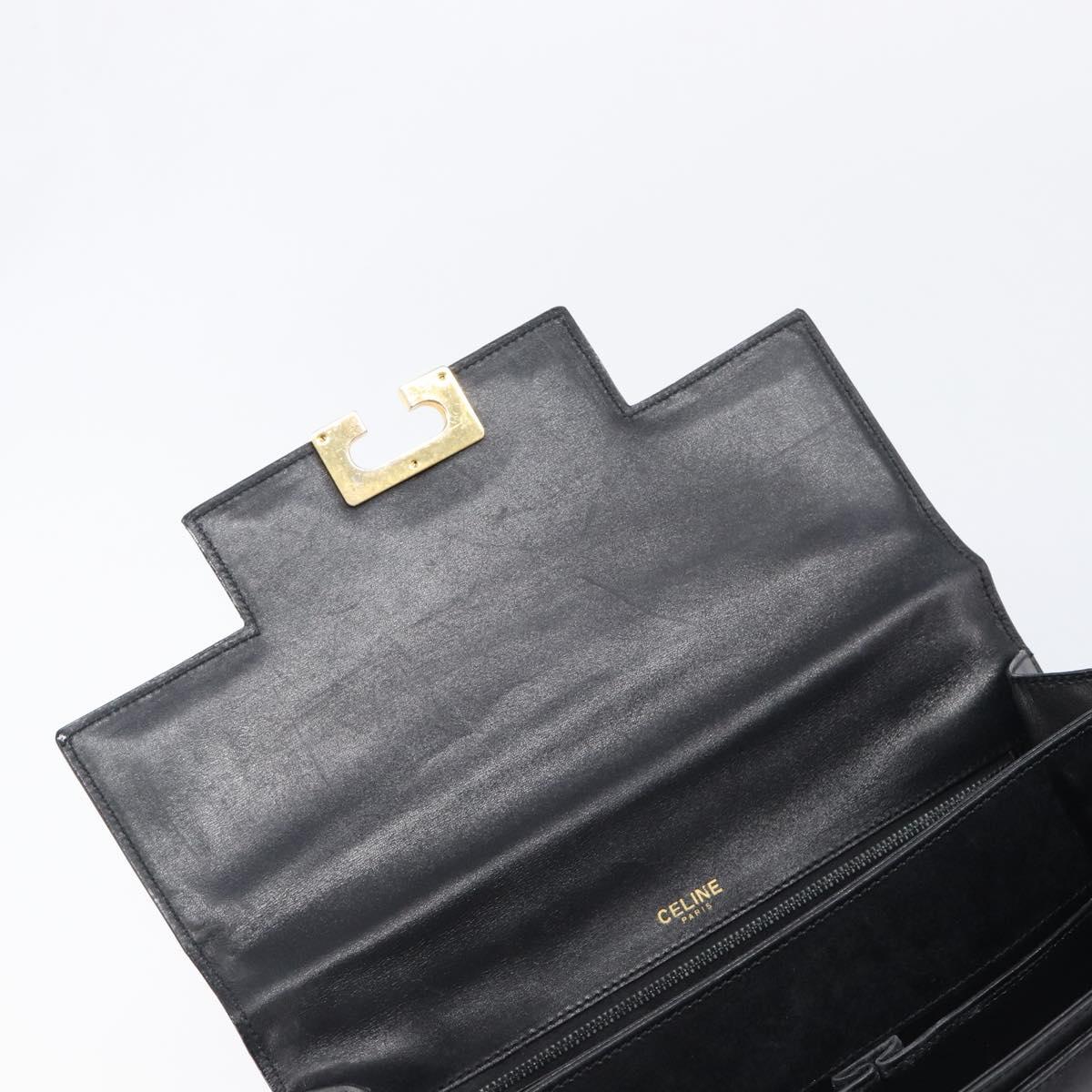 CELINE Hand Bag Leather Black Gold Auth 198264
