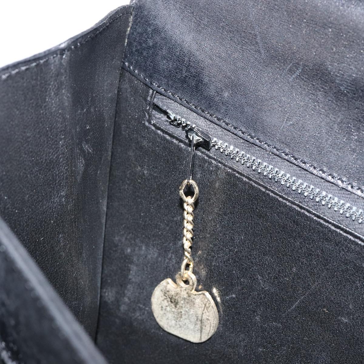 CELINE Hand Bag Leather Black Gold Auth 198264