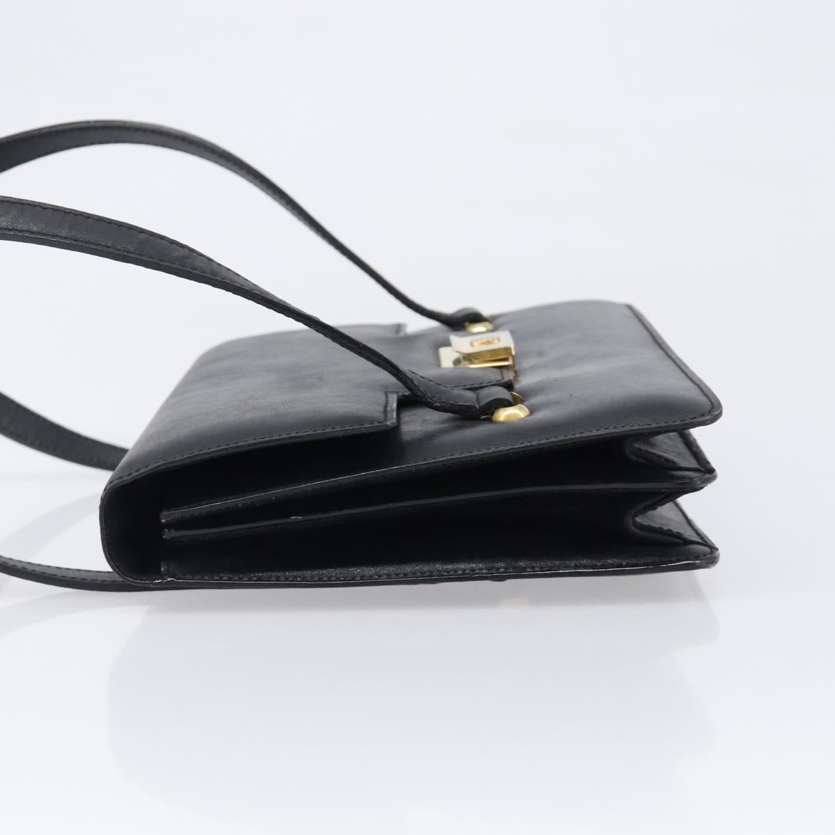 CELINE Hand Bag Leather Black Gold Auth 198264