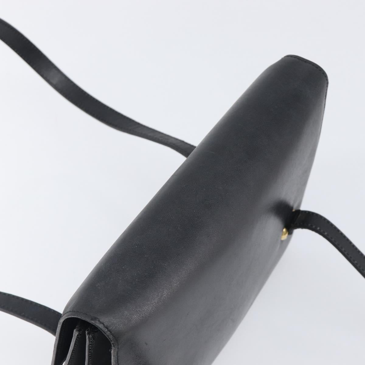 CELINE Hand Bag Leather Black Gold Auth 198264