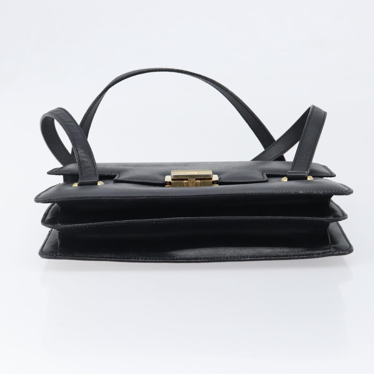 CELINE Hand Bag Leather Black Gold Auth 198264