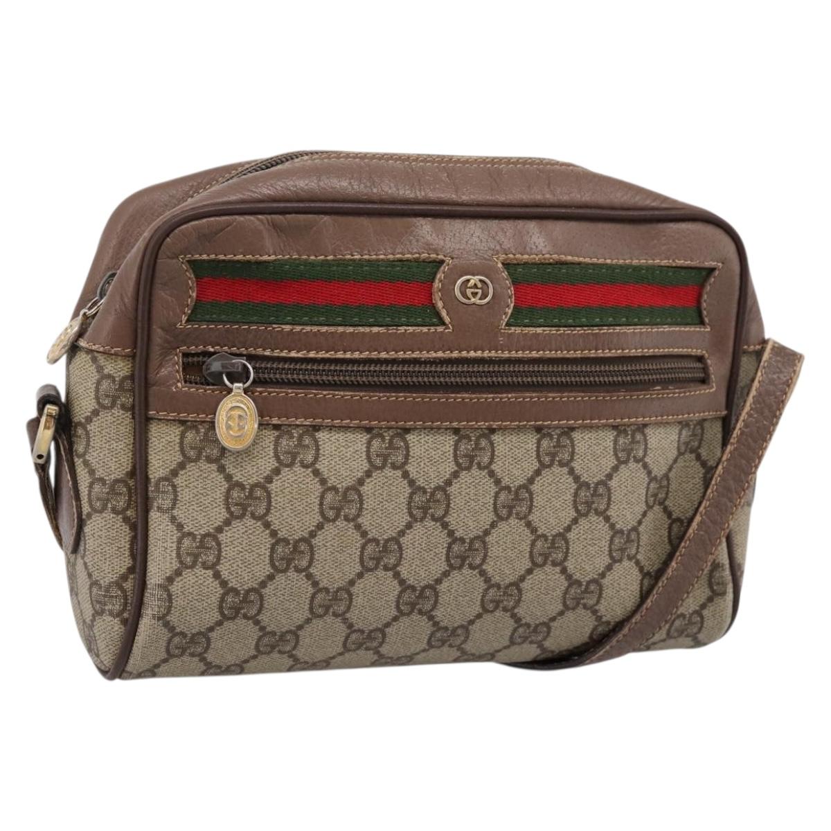 GUCCI GG Supreme Web Sherry Line Bag PVC Beige Gold 001 44 6655 Auth 198265