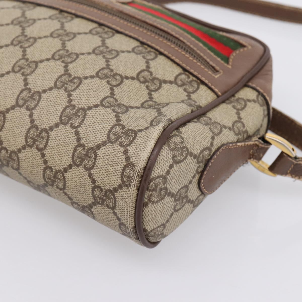 GUCCI GG Supreme Web Sherry Line Bag PVC Beige Gold 001 44 6655 Auth 198265