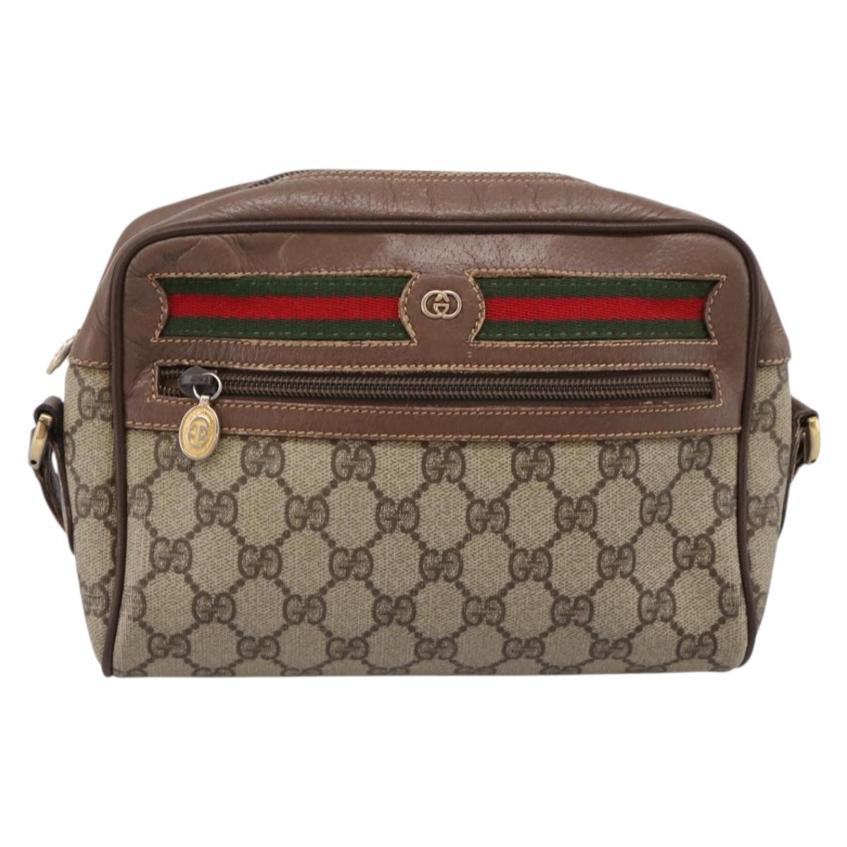 GUCCI GG Supreme Web Sherry Line Bag PVC Beige Gold 001 44 6655 Auth 198265