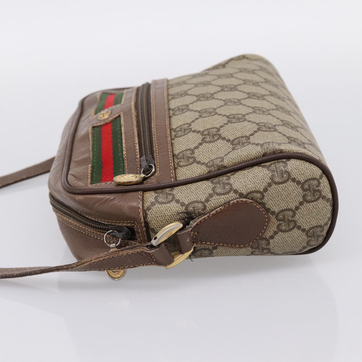 GUCCI GG Supreme Web Sherry Line Bag PVC Beige Gold 001 44 6655 Auth 198265