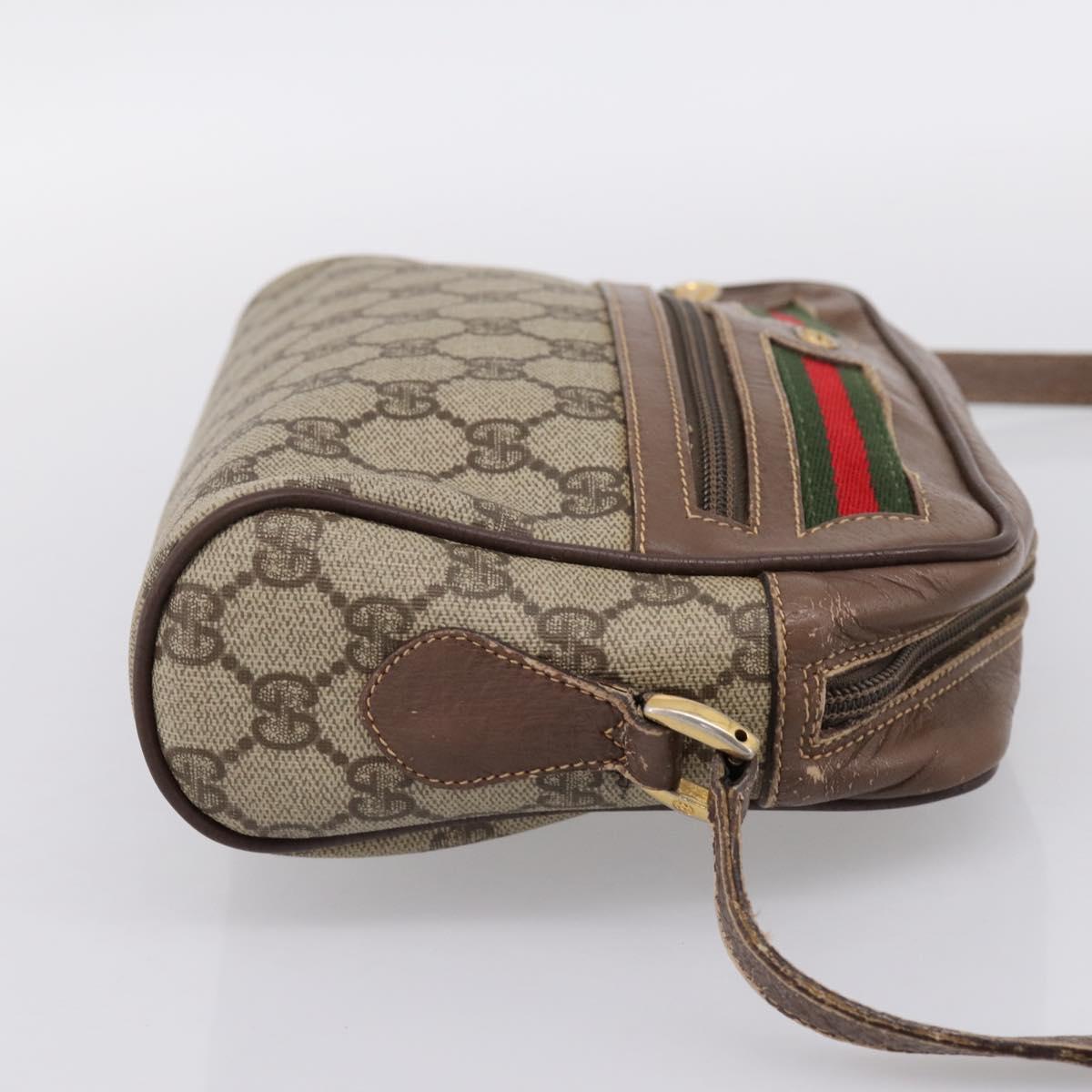 GUCCI GG Supreme Web Sherry Line Bag PVC Beige Gold 001 44 6655 Auth 198265