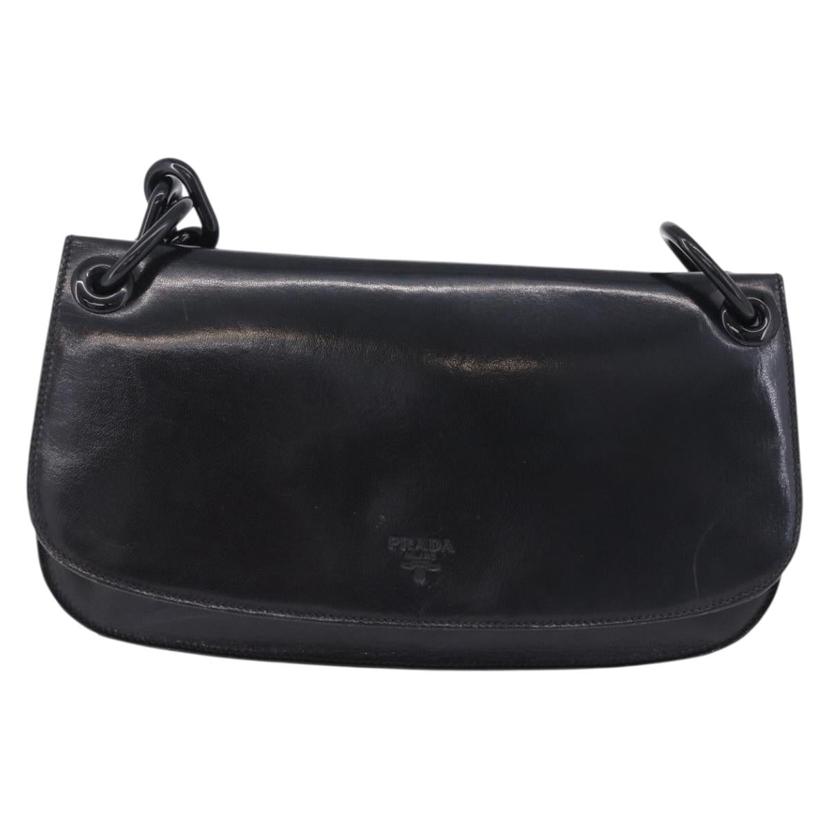 PRADA Chain Shoulder Bag Leather Black Auth 198267V