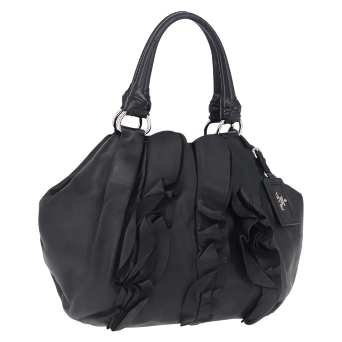 PRADA Hand Bag Leather Black Silver Auth 198268V