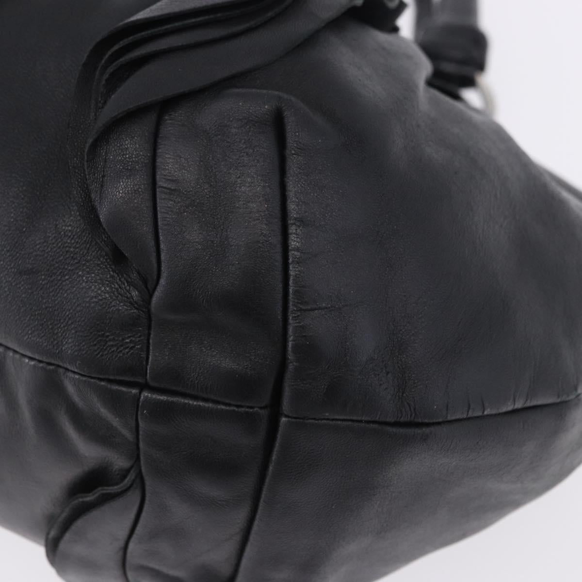 PRADA Hand Bag Leather Black Silver Auth 198268V
