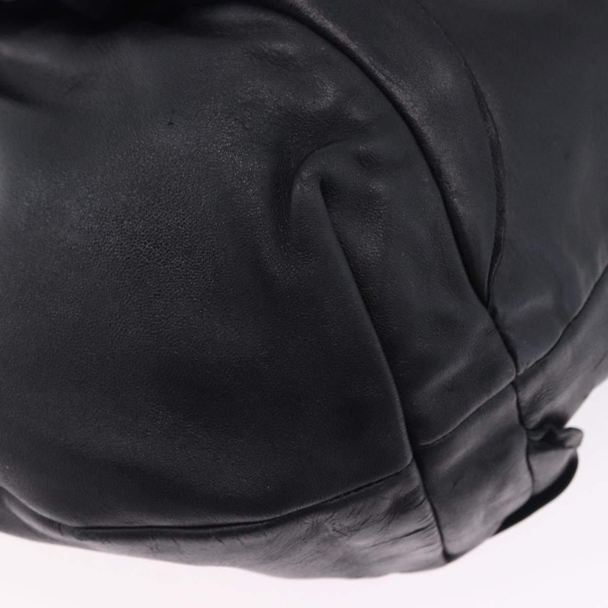 PRADA Hand Bag Leather Black Silver Auth 198268V