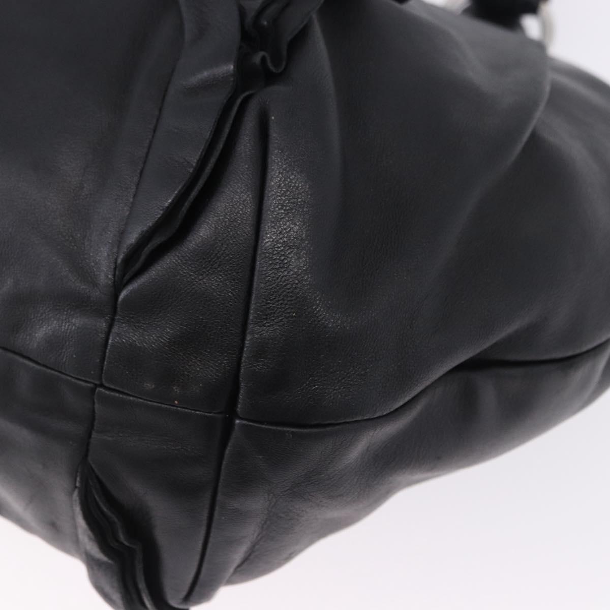 PRADA Hand Bag Leather Black Silver Auth 198268V