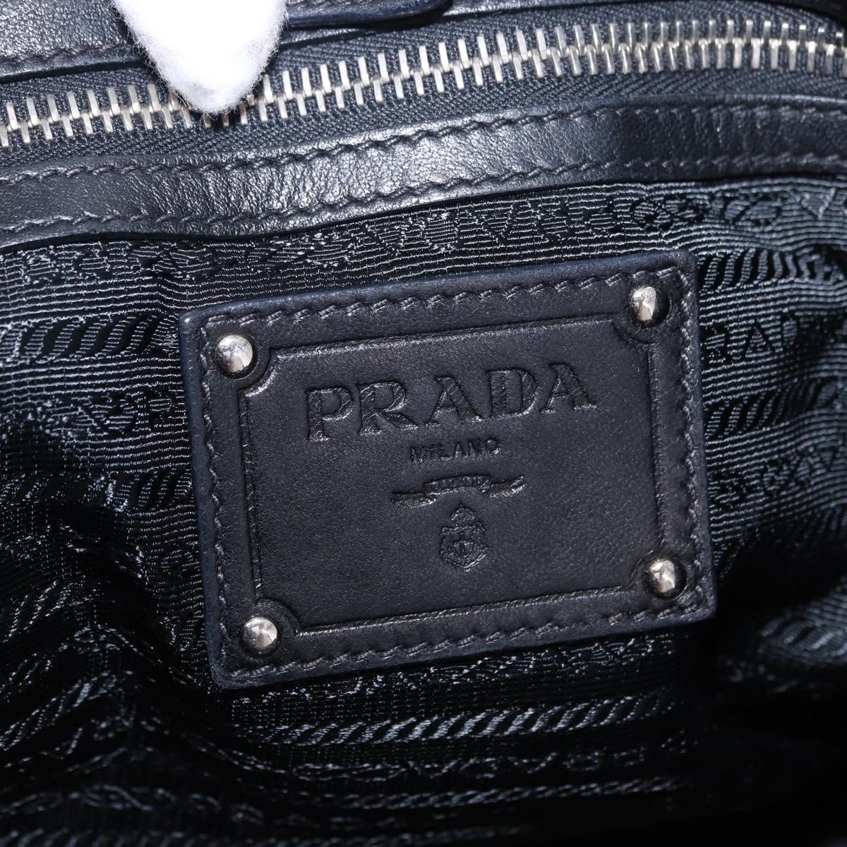 PRADA Hand Bag Leather Black Silver Auth 198268V