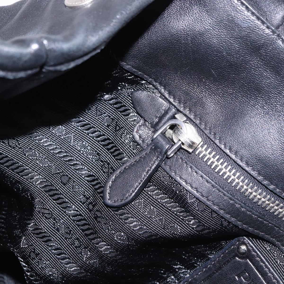 PRADA Hand Bag Leather Black Silver Auth 198268V