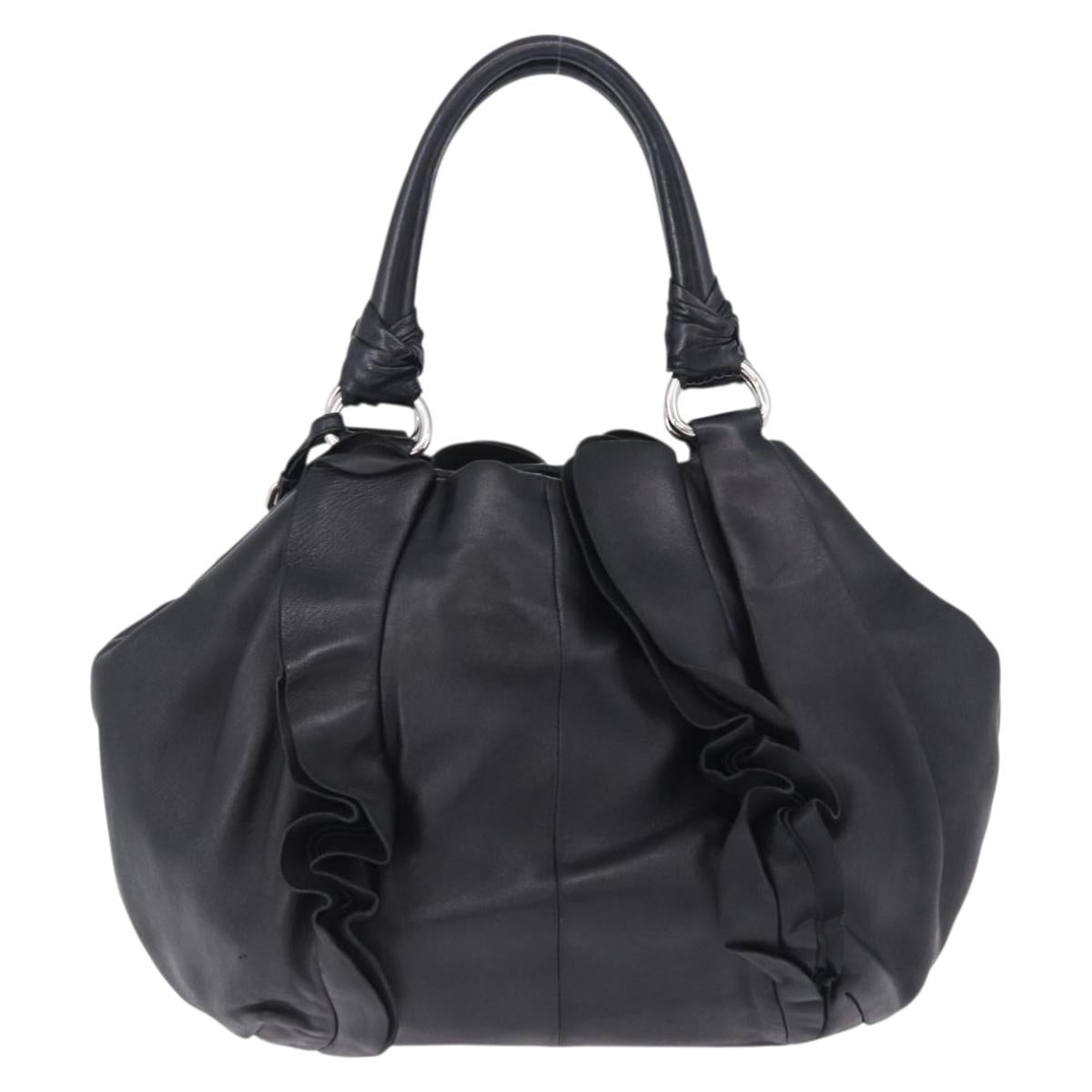 PRADA Hand Bag Leather Black Silver Auth 198268V