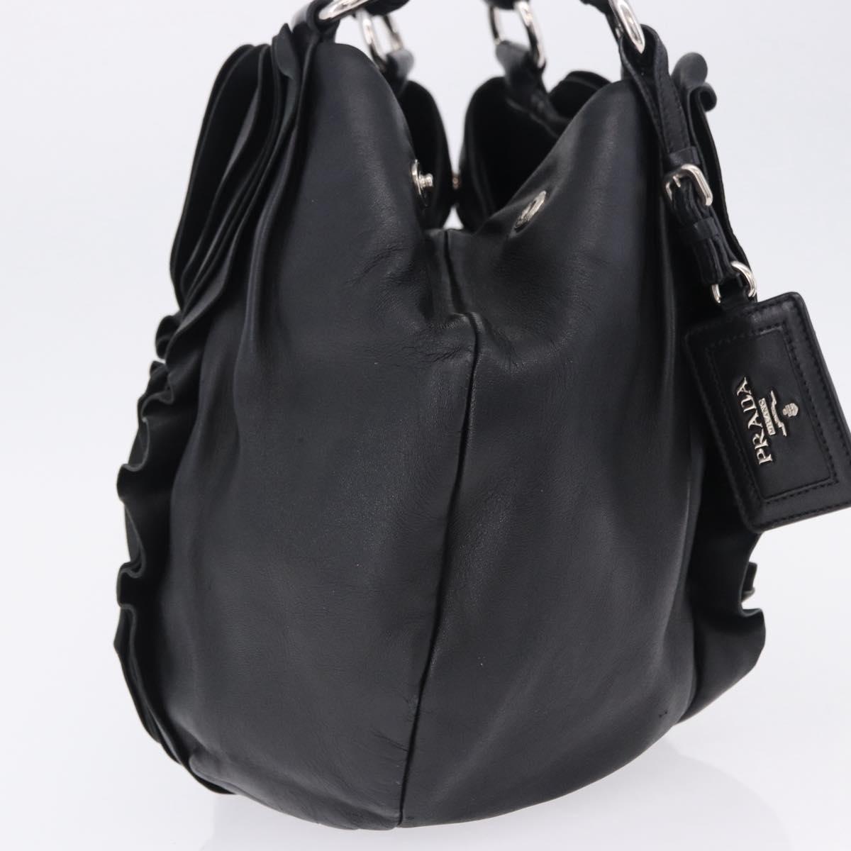 PRADA Hand Bag Leather Black Silver Auth 198268V