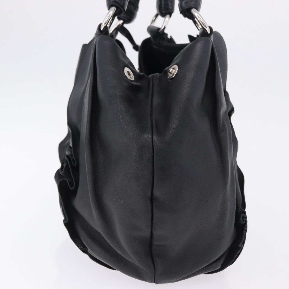 PRADA Hand Bag Leather Black Silver Auth 198268V