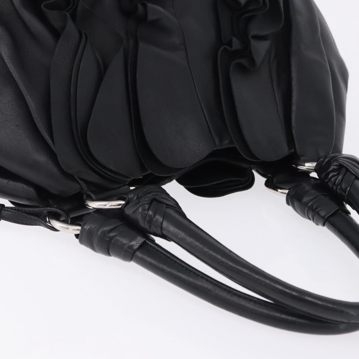 PRADA Hand Bag Leather Black Silver Auth 198268V