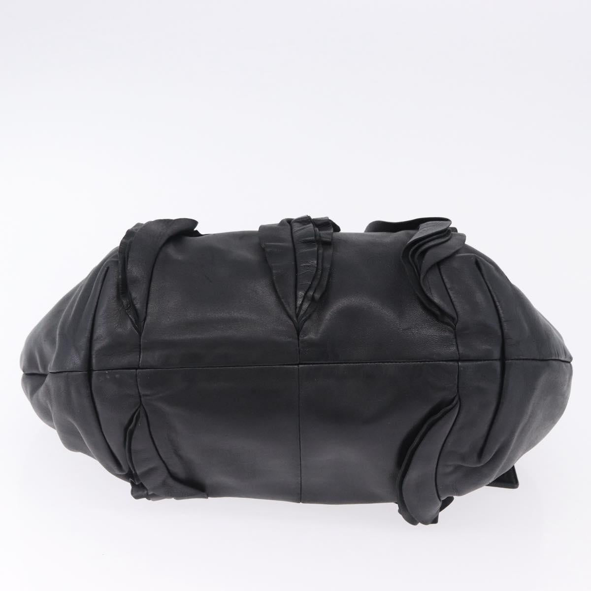 PRADA Hand Bag Leather Black Silver Auth 198268V