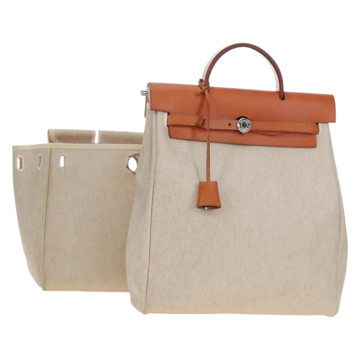 HERMES Herbag Sac A Dos Backpack Canvas 2way Beige Silver Auth 198271V